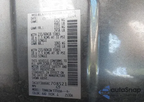 2024 Nissan Rogue Sv Intelligent Awd из США, поврежденный, VIN 5N1BT3BB6RC708521